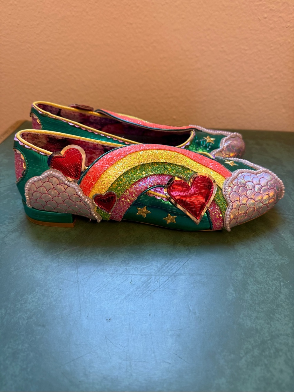Irregular Choice Whimsical Rainbow Heart Embellished Women's Flats - Picture 7 of 8
